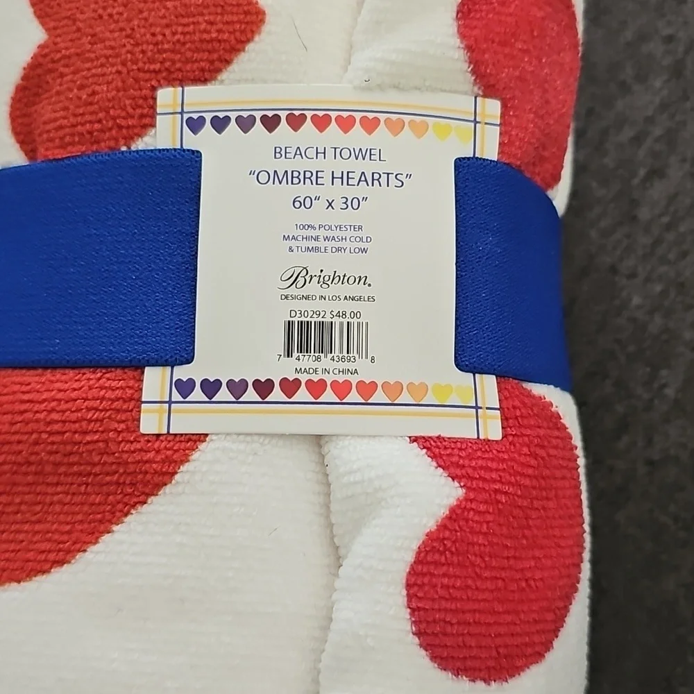 Brighton Beach Towel with Red and Yellow Hearts